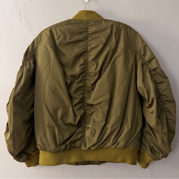 MO&Co. Oversized Bomber Jacket with Ruched Sleeve in Army Green - Picture 2 of 3